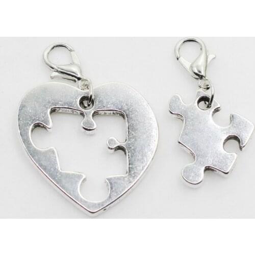 10pcs/lot Love Heart Puzzles Dangle Charms Diy Bracelet&Bangle Pendant Jewelry Accessory Hanging Charms