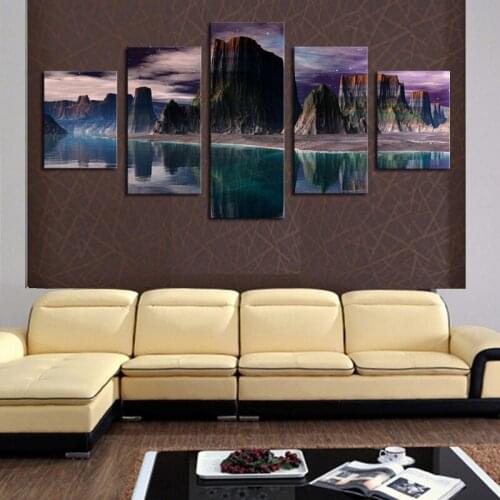 5 pieces of hd canvas green lake, beautiful mountain and canvas printing art living room wall