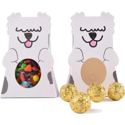50pcs Cute Shepherd Dog Pets Gift Box Candy Folding Paper Packaging Return Sweet Wedding Candy Boxes Dessert Baking Package Bags