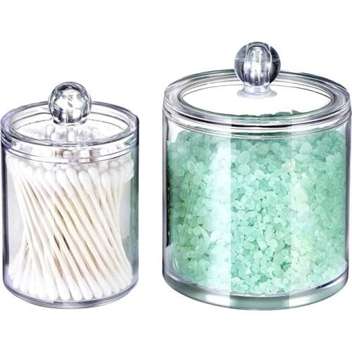 2PCS Acrylic Storage Box Cosmetic Organizer Bathroom Accessories Cotton Swab Bath Salt Storage Tank Transparent Plastic Box