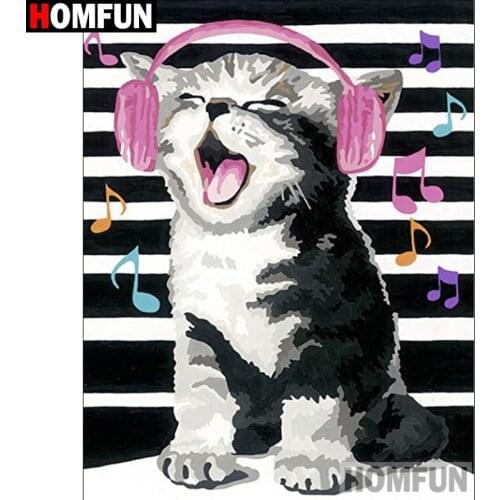 HOMFUN Full Square/Round Drill 5D DIY Diamond Painting "Animal cat music" 3D Embroidery Cross Stitch 5D Home Decor gift A17255