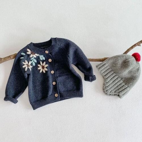 Small Baby Knitting Sweater with Flower 2021 Autumn New Infant Cardigan Girl Blue Sweater Long Sleeve Outwear