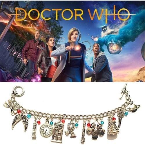 Doctor Who Tardis Police Box Cabina Telefonica Vintage Charms Bracelet Bangles Chain Links Bracelets Christmas Jewelry