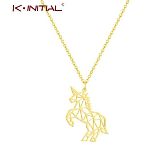 Kinitial Stainless Steel Animal Horse Necklaces for women Korean Unicorn Pendant Choker Necklace Fashion Charm Chain Jewelry