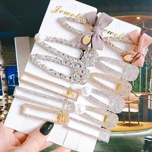 Korean Shiny Rhinestone Bow Hair Clip Girls Hair Accessories Fashion Crystal Barrettes Pins For Women Wedding Hairgrips Jewelry