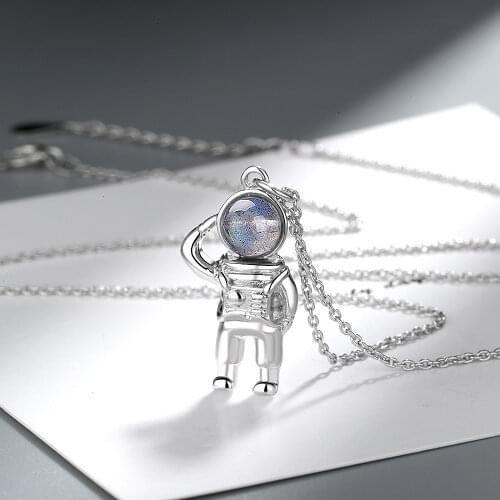 925 Sterling Silver Spaceman Crystal Pendants And Necklaces For Women Korean Fashion Wedding Girl Jewelry Gift GaaBou Jewellery
