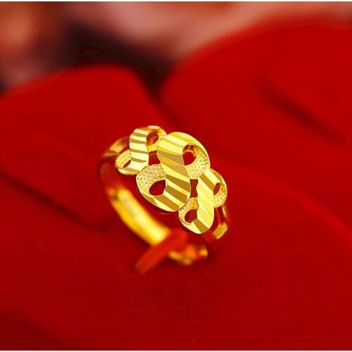 Fashion Korean Womens Ring for Wedding Engagement Jewelry 18k Gold Ring with Lovely Design 888 Lucky Ring for Birthday Gifts