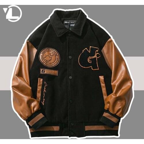 Mens Leather Patchwork Baseball Jacket 2021 Mens Streetwear Winter Harajuku Bomber Varsity Jackets Male Y2k Hip Hop College Coat