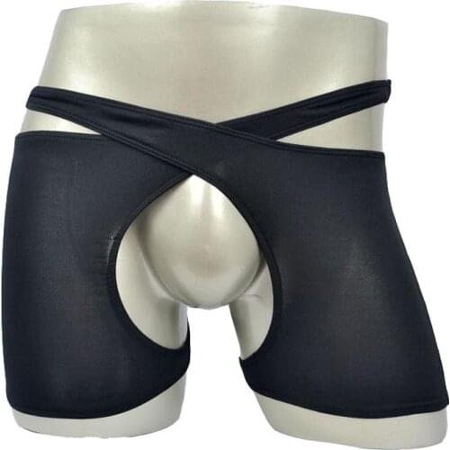 Men Gay Panties Sexy Lingerie Snug Fit Cross Open Crotch Boxer Brief Underpants Pole Dance Thong Erotic Underwear Outfit