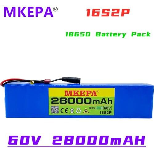 Newest 60V 16S2P 28Ah 18650 Li-ion Battery Pack 67.2V 28000mAh Ebike Electric Bicycle Scooter with BMS 1000 Watt Plug+Charger