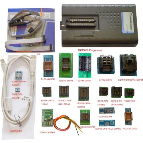 2019 New TNM5000 USB EPROM Programmer+18pc sockets+IC Clip for NAND flash/EPROM/MCU/PLD/FPGA/ISP/JTAG,Support K9GAG08U0E