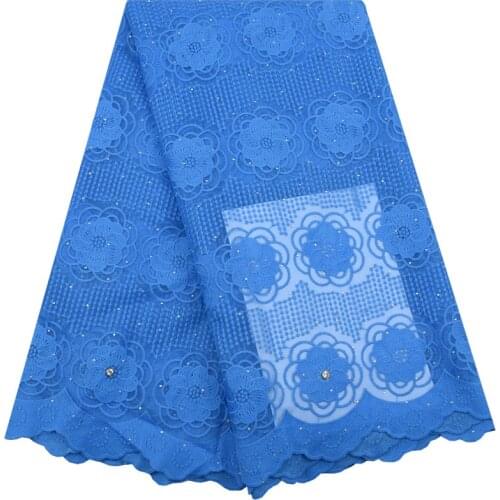 New Arrival Fairy Blue African Guipure Cord Lace Fabric High Quality French Milk Silk Lace Fabric With Stones For Dresses 1420