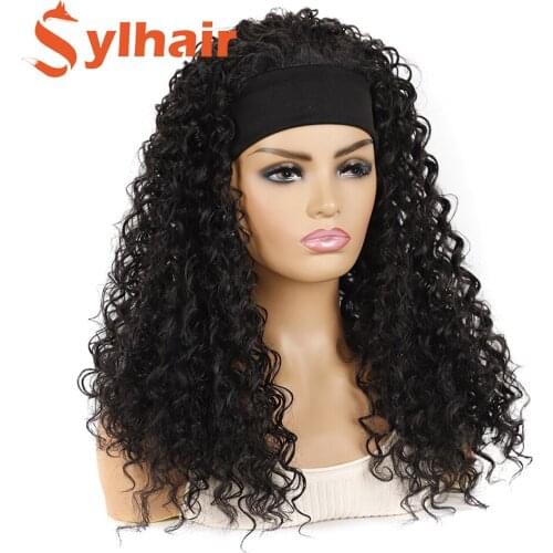 Sylhair Yaki Long Kinky Straight Headband Synthetic Hair Wigs For African American Women Natural 22'' Kanekalon Afro Wig Blonde