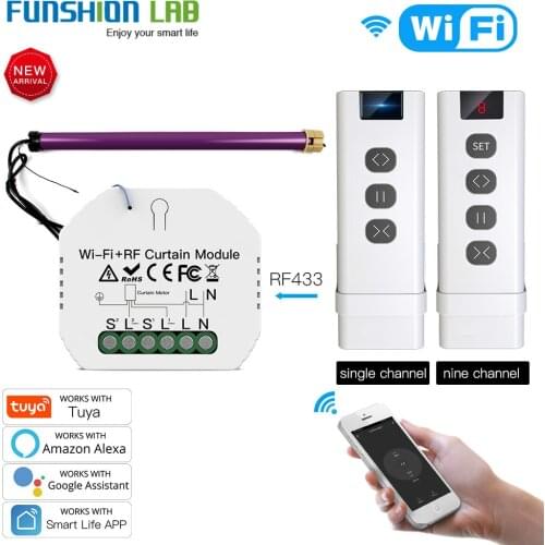 Tuya Smart Life WiFi RF433 Blind Curtain Switch with Remote for Electric Roller Shutter Sunscreen Google Home Alexa Smart Home