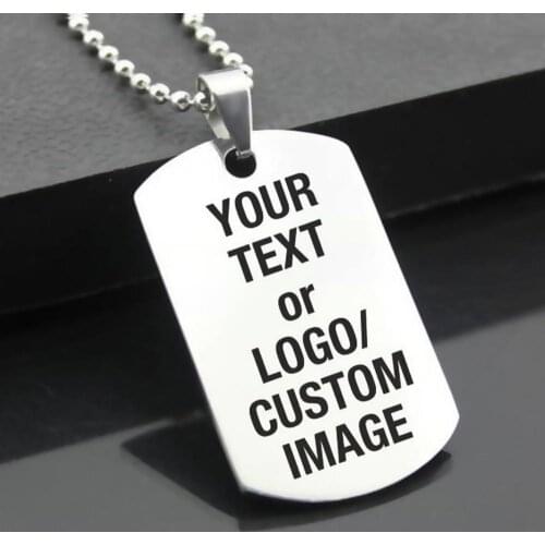 Custom Laser Engraved Stainless Steel Rectangle Dog Tag Military Pendant Jewellery Birthday Christmas Gift