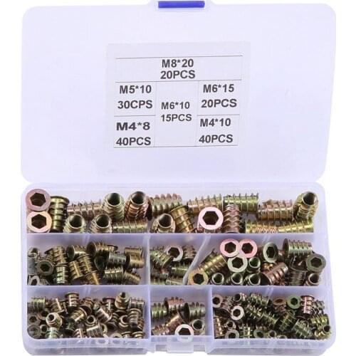 Threaded Inserts Nuts, Wood Insert Assortment Tool Kit, M4/M5/M6/M8 Furniture Screw Inserts Bolt Fastener(165 PCS)