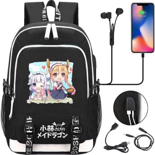 New Anime Miss Kobayashis Dragon Maid Prints USB Boy Girl Kids Book School Bags Teenagers Student Women Men Laptop Backpack
