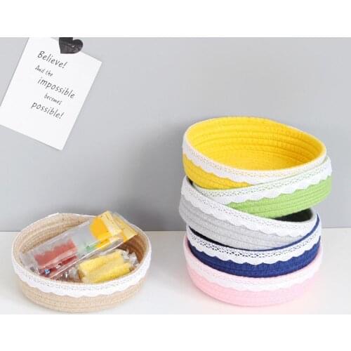 Lace Design Storage Bin Handmade Convenient Cotton Rope Woven Storage Baskets For Bedroom Decorate Dining Table Fruits