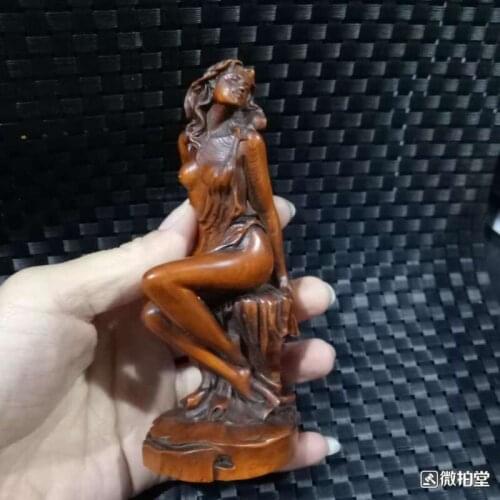 Collect Old Chinese Boxwood Carve Beautiful Woman Statue