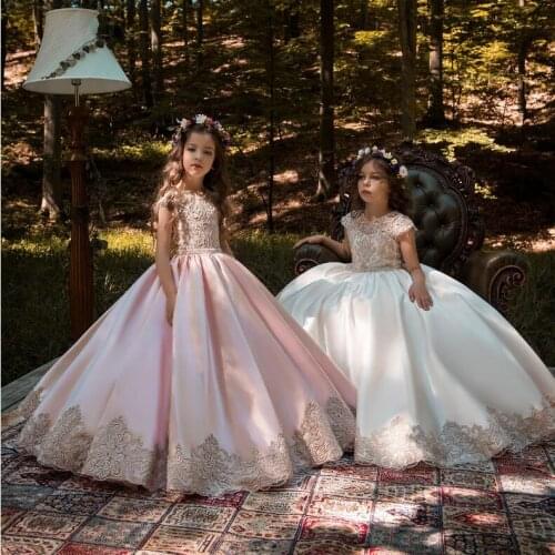 Girl Princess Wedding Dress Girls Party Lace Pink White Dress Kids Ball Gown Kids Birthday Clothes for 2-13 year girl Show