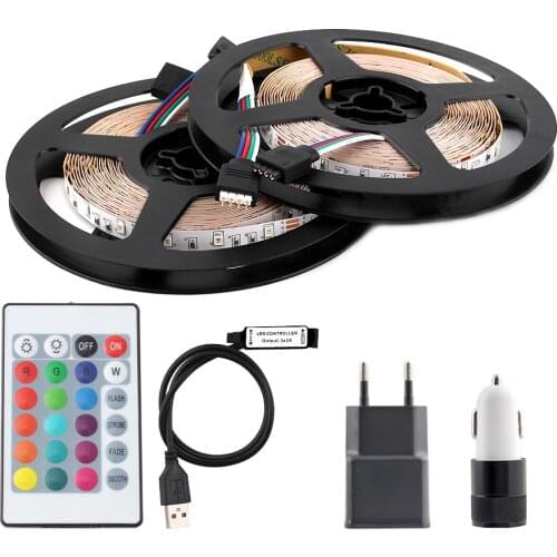 5V RGB USB LED Strip Light Set TV Backlight 2835 1 - 5 M Charge USB Led Stripe Kit DC 5V Car Lights With 3 or 24key Controller