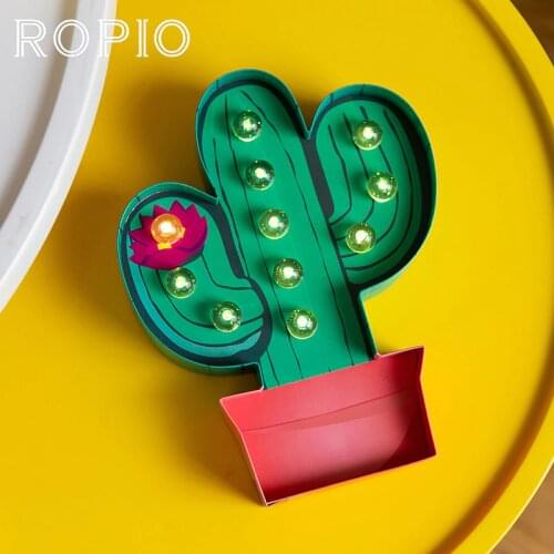 ROPIO 3D Cactus LED Night Lights Paperboard Marquee Neon Light Figurine Tube Desk Lamp with Adjustable Dimmer Childrens Gift