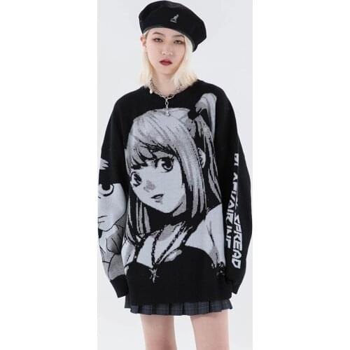 Hiphop Oversized Sweater Women Pullover Jumper 2021 Autumn Winter Japan Anime Two Dimensions Cartoon Harajuku Couple Clothes