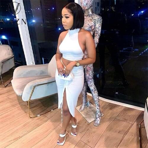 VAZN 2021 Summer Bikini Beach Sleeveless Halter Short Pant Sexy Young High Waist Skinny Women 2 Piece Set
