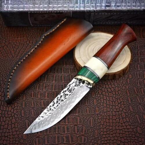 High quality VG10 Damascus Steel Blade sharp tactical straight knife art collection gift knife defensive Fixed Blade knife