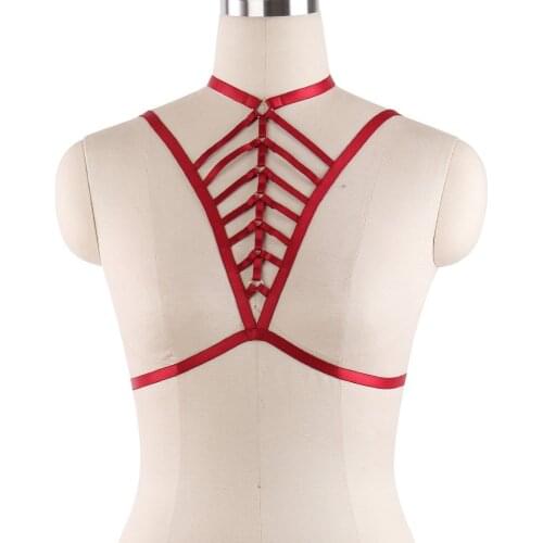 Pastel Goth Rave Fetish Sexy Lingerie Body Harness China Things Red Harness Bra Bondage Harness Harajuku Goth Cage Bra