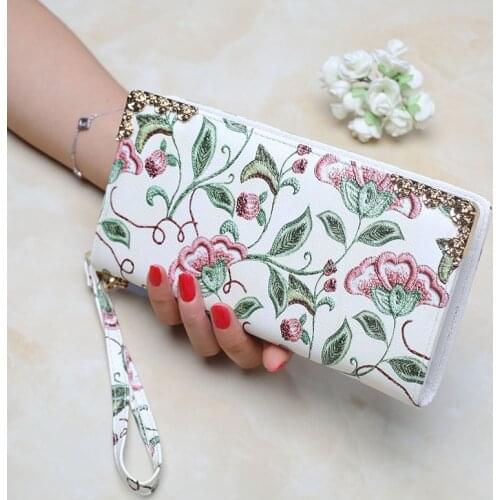 Chinese style Women Wallet 2020 new Long Purse Printed Flower Lady Clutch Bags for Card pin money key phone