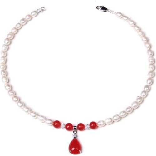 Fine Jewelry Carnelian Pendant Necklace Women Natural Freshwater Pearls Choker Red Agates Charms Female Wedding Elegant Gifts