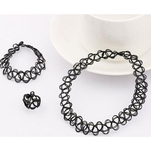 1 Set Summer Style Collares Women Girls Vintage Stretch Tattoo Choker Necklace Set Retro Gothic Punk Adjustable Stretchy Trinket