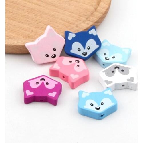 20PCS 23*27mm Random Mixed Color Cute Fox Shape Wood Bead Spacer Jewelry Making DIY Necklace Bracelet The Pacifier CliP
