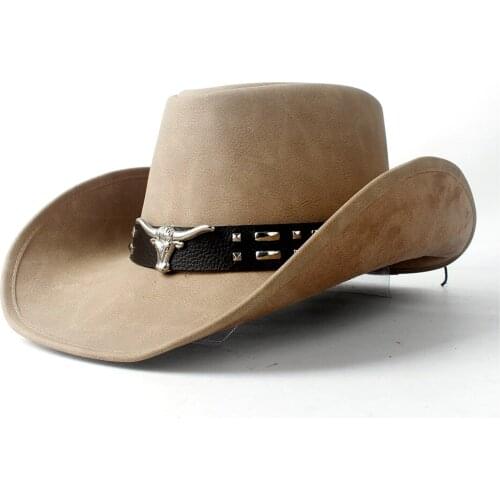 2019 New Style Lady Dad Cowboy Hat Comfortable Leather Felt Western Cow Head Decoration Cowboy Casual Hat