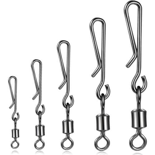 50PCS/Fishing Barrel Bearing Swivel Stainless Steel Hanging Ring Connector Fishhooks with Interlock Snap Fishing Accessories