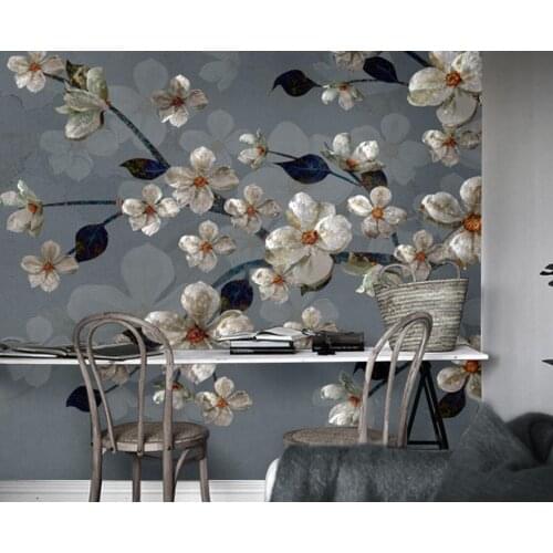 Paper Painting Panoramic House Decoration Retro Abstract Nostalgic Pastoral Country Flower Living Room 3D Wall Sticker