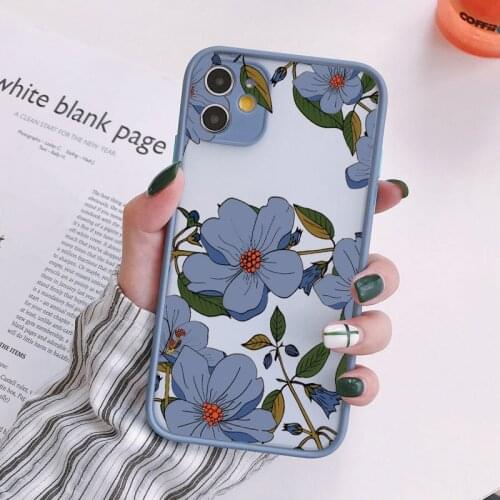 Flower Phone Case For iPhone X XR XS Max 12 11 Pro Max 6s 7 8 Plus SE 2020 Hard Bumper Shockproof Matte Floral Back Cover Fundas
