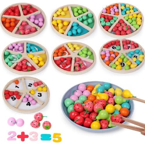 Kids Montessori Education Rainbow Blocks Simulation Fruit Classification Toys Learning Color Math Pretend Play Clip Fruits Toys