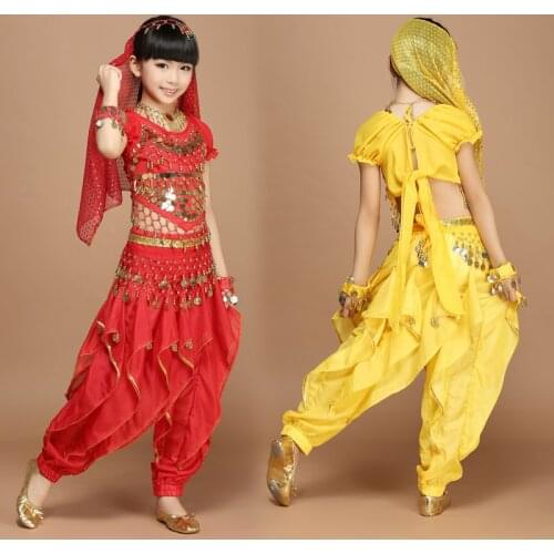 New Fashion Children Girl Indian Belly Dance Costumes Children Oriental Bollywood India Suit for Kids Birthday Gift