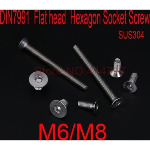 DIN7991 Stainless Steel A2 M6/M8 Flat head Hexagon Hex Socket Screws countersunk Cap Screws Length 8mm-80mm
