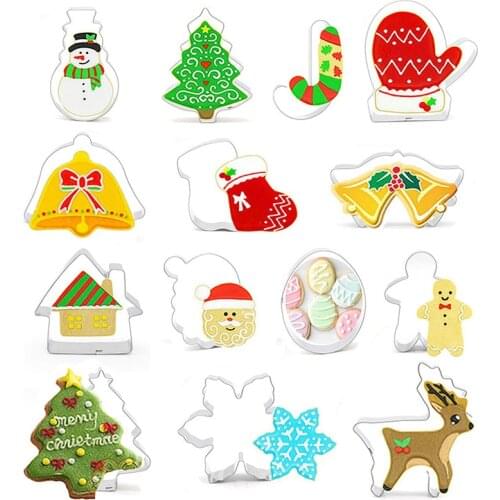 14PCS Christmas Series Cookie Cutter Stainless Steel Biscuit Mold Santa Claus Xmas Tree DIY Pastry Baking Decorating Tool