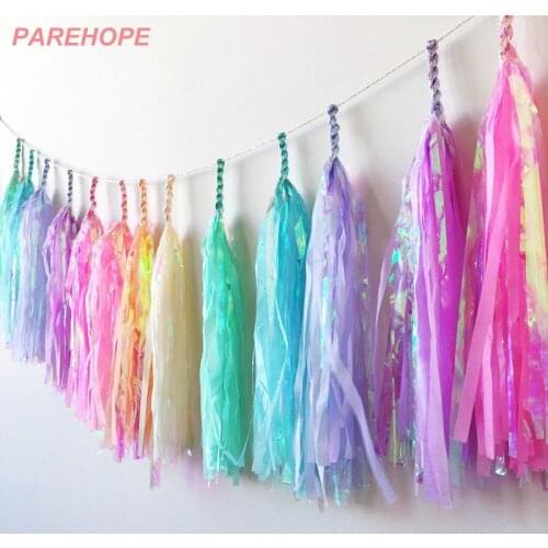 Garland curtain Mermaid baptism birthday party wedding decoration 10 Piece Unicorn party rainbow paper tassel
