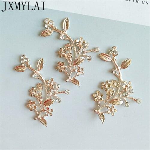10 PCS 28*48mm Fashion Metal Alloy KC Gold Crystal Rhinestone Branch Connectors Charm For Jewelry Making