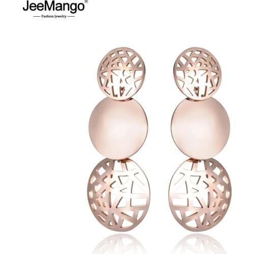 JeeMango Classic Titanium Steel Geometric Hollow Circle Earrings Jewelry Rose Gold Color Stud Earrings For Women Arete JE18025