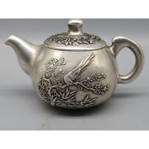 China White copper magpies Plum blossom teapot crafts statue