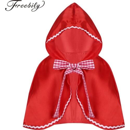 Red Kids Girls Hooded Cloak Cape Halloween Cosplay Party Costume Dress Up Hooded Cloak Baby Little Girls Red Riding Hood