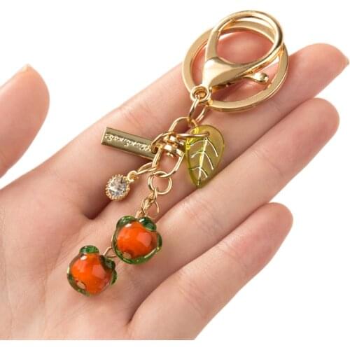 Creative Glass Persimmon KeyChain Kawaii Accessories Car Key Chains For Women Jewelry Phone Charm Car Accessories Keyring Gift