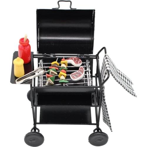 Doll House Miniature Kitchen Dollhouse Ornament BBQ Grill Playset 1:12 Scale Mini Oven Car Dollhouse Accessory Pretend Play Toys