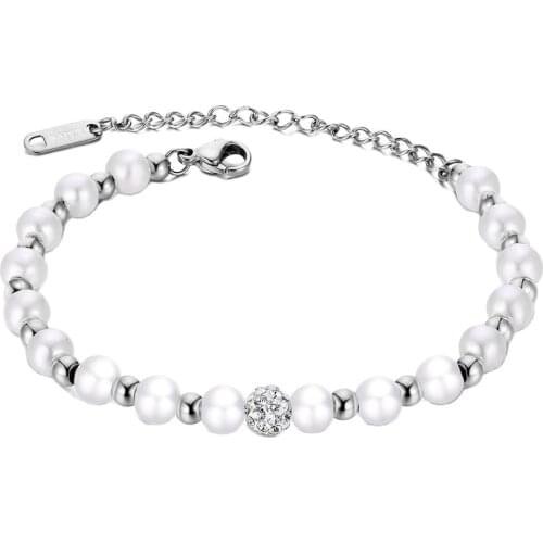 MADALENA SARARA 6-7 mm Genuine Freshwater Pearl Bracelet Beaded Making With Crystal Bead Girls Bracelet 3.95"